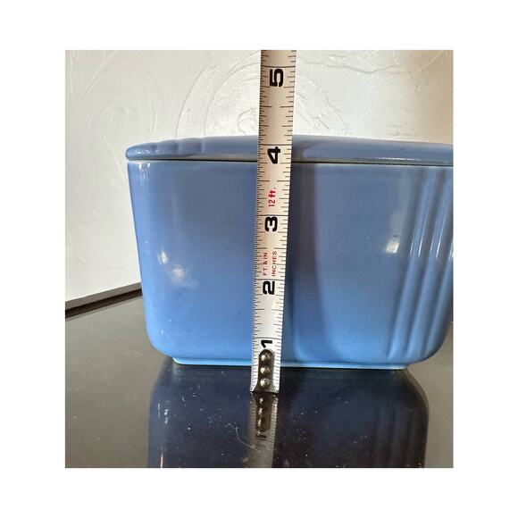 Vintage Art Deco Hall China Delphinium Blue Phoenix cov'd Refrigerator Dish - Picture 5 of 13